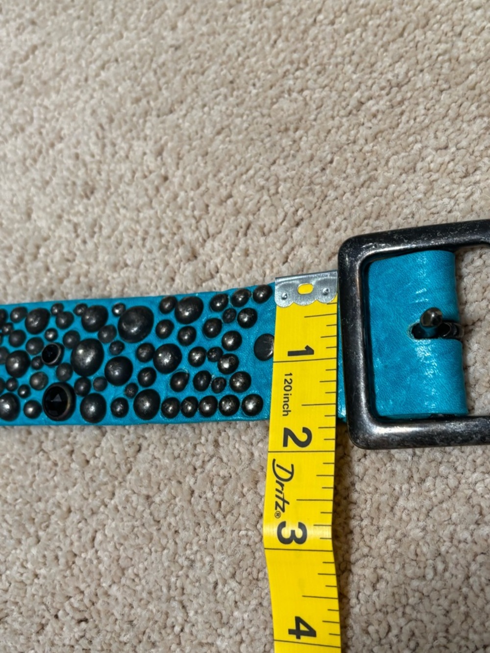 Studded Blue Leather Belt. Vintage - Picture 4 of 5
